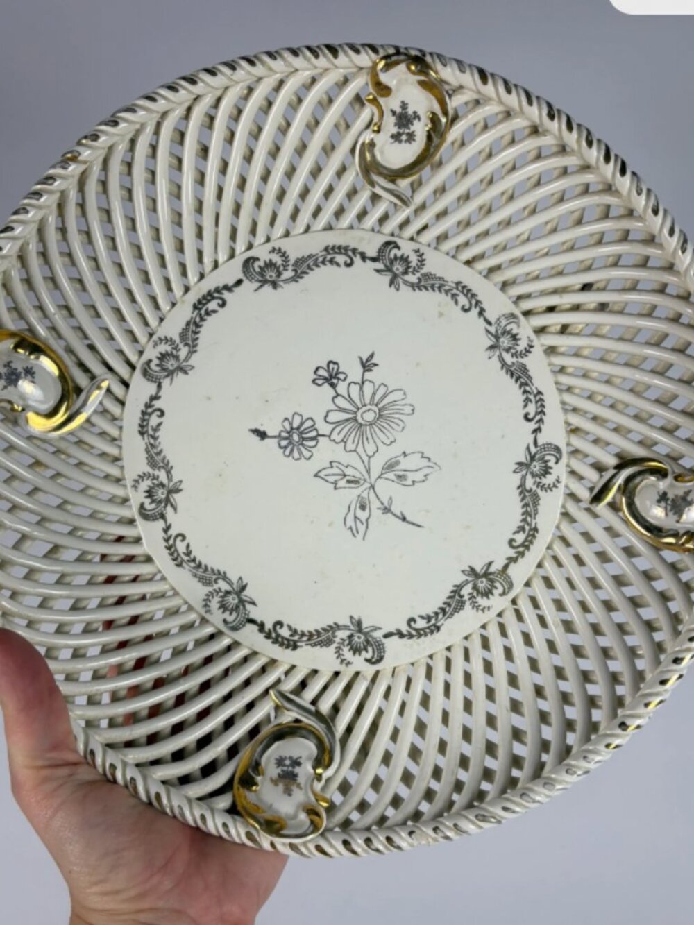 Vintage Italian Capodimonte-Style Porcelain Woven Basket Bowl | Florentine Ceram